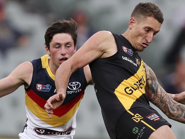 SANFL - PRELIMINARY FINAL - Glenelg v Adelaide Crows at Adelaide Oval. Jesse White and Chayce Jones  Picture SARAH REED