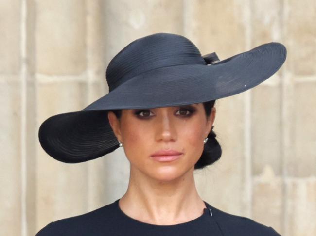 Meghan, Duchess of Sussex is seen during The State Funeral Of Queen Elizabeth II at Westminster Abbey on September 19, 2022 in London, England. Elizabeth Alexandra Mary Windsor was born in Bruton Street, Mayfair, London on 21 April 1926. She married Prince Philip in 1947 and ascended the throne of the United Kingdom and Commonwealth on 6 February 1952 after the death of her Father, King George VI. Queen Elizabeth II died at Balmoral Castle in Scotland on September 8, 2022, and is succeeded by her eldest son, King Charles III. (Photo by Chris Jackson/Getty Images)