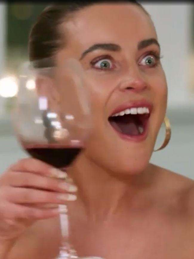 Bronte is seconds away from becoming a wine meme. Source: Nine