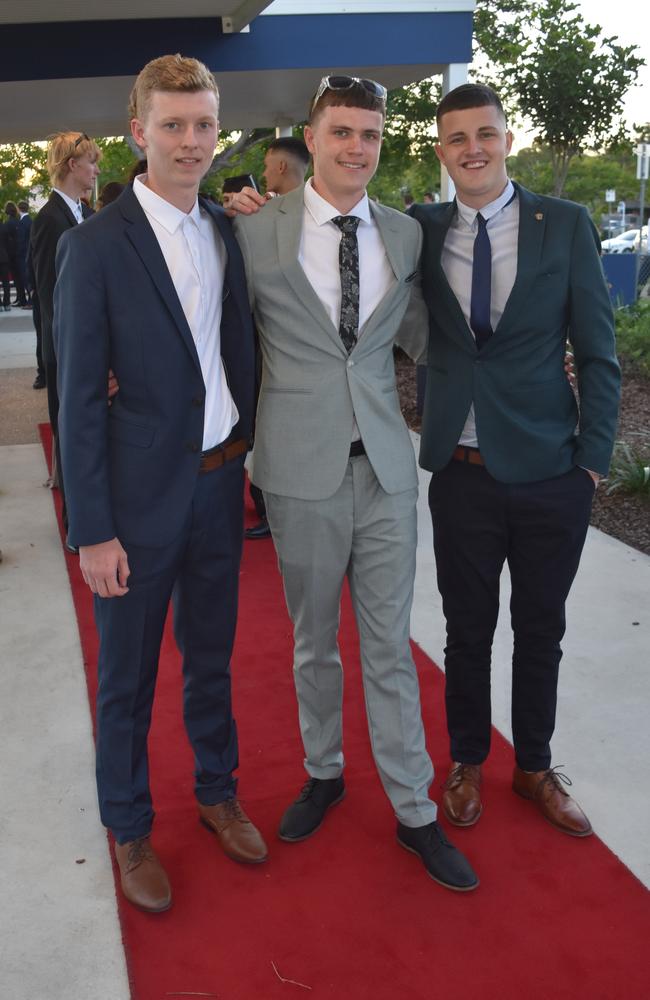 Riley Kane, Jed Ferguson and Trae Wilson at the Mountain Creek State High School formal on November 18, 2022. Picture: Sam Turner