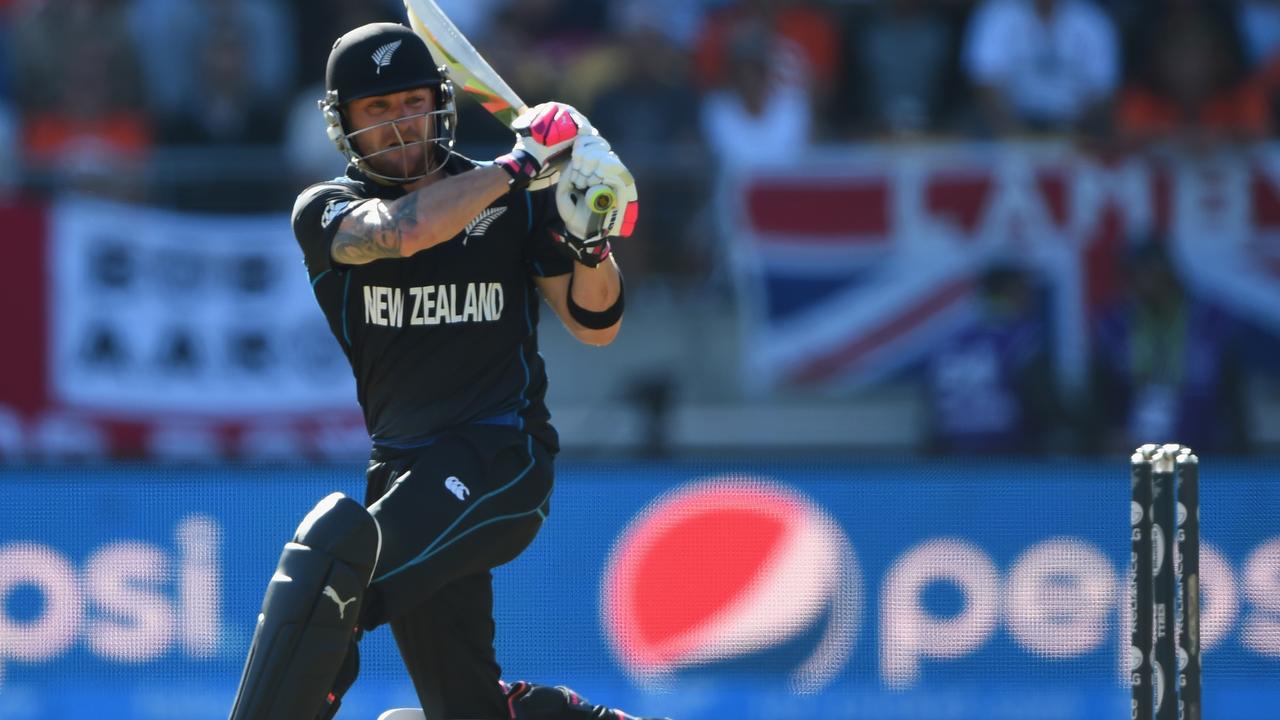 WELLINGTON, NEW ZEALAND - FEBRUARY 20: Brendon McCullum of New Zealand plays a shot during the 2015 ICC Cricket World Cup match between England and New Zealand at Wellington Regional Stadium on February 20, 2015 in Wellington, New Zealand. (Photo by Shaun Botterill/Getty Images)