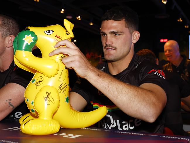 DAILY TELEGRAPH FEBRUARY 26, Nathan Cleary at the Penrith Panthers signing session held at the NRL Fan Hub at Resorts World Las Vegas. Picture: Jonathan Ng