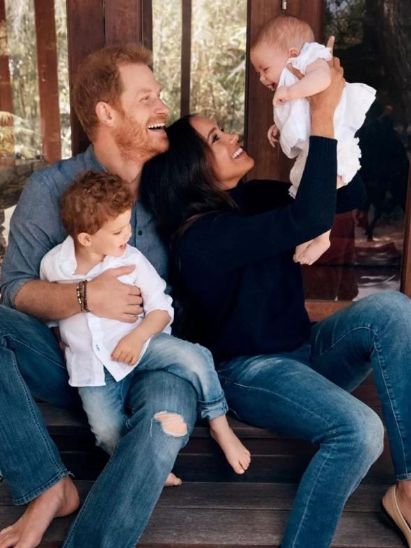 Prince Harry and Meghan Markle with Archie and Lilibet in their 2021 Christmas Card. Picture: Alexi Lubomirsk.