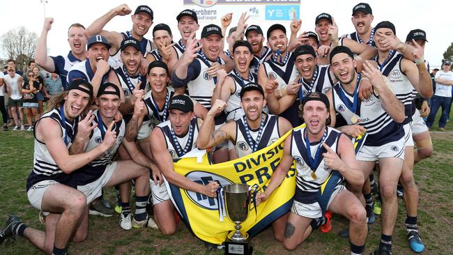 Bundoora celebrates its 2017 premiership. Picture: George Salpigtidis