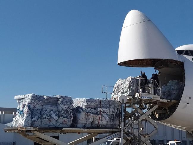 An Iranian plane carrying aid for the victims of the earthquake that hit Turkey and Syria, in the capital Damascus. Picture: AFP