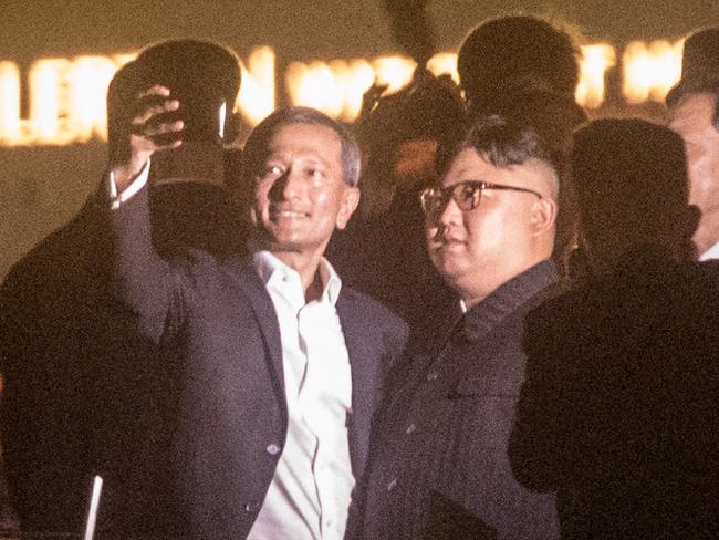 Singapore Minister for Foreign Affairs Vivian Balakrishnan takes a selfie with North Korean leader Kim Jong-un. Picture: Getty Images