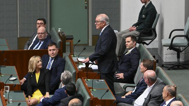 The 30th prime minister of Australia, Scott Morrison delivers his valedictory speech to parliament in the House of Representatives at Parliament House in Canberra. Picture: NCA NewsWire / Martin Ollman