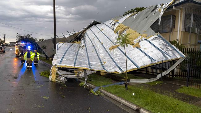 Manly State School on Ernest Street loses roof after thunderstorm hits Brisbane, Tuesday, December 26, 2023. Picture: Richard Walker