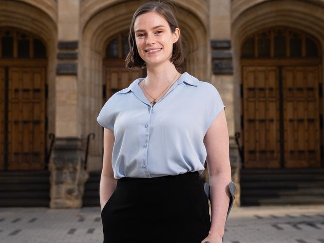 Wednesday 23rd April 2025. Photo: Shona Edwards. Shona was diagnosed aged 23 in 2018 with a meningioma at the base of her spine, and after an attempted surgery, she was then flown for proton beam radiation therapy in Prague in the Czech Republic. Due to the position of her tumour and the stresses of surgery and treatment, disability has been a major consequence of her cancer experience, and she now uses a wheelchair and walking sticks. She is a fierce advocate for the unique experience at the intersection of disability and cancer. Picture: Tim Joy