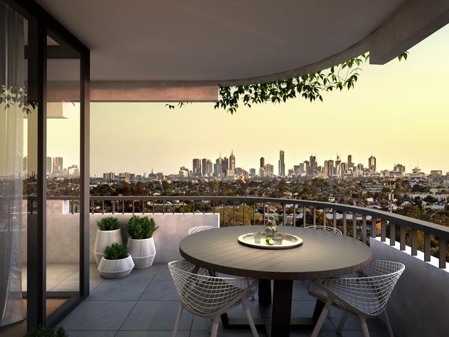 City views and garden terraces are selling points for apartments.