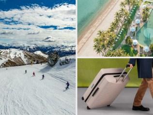 25 per cent off Queenstown ski trips, half-off Hamilton Island holidays and 40 per cent off luggage are some of the best sales this week. Picture: iStock, Luxury Escapes, Myer