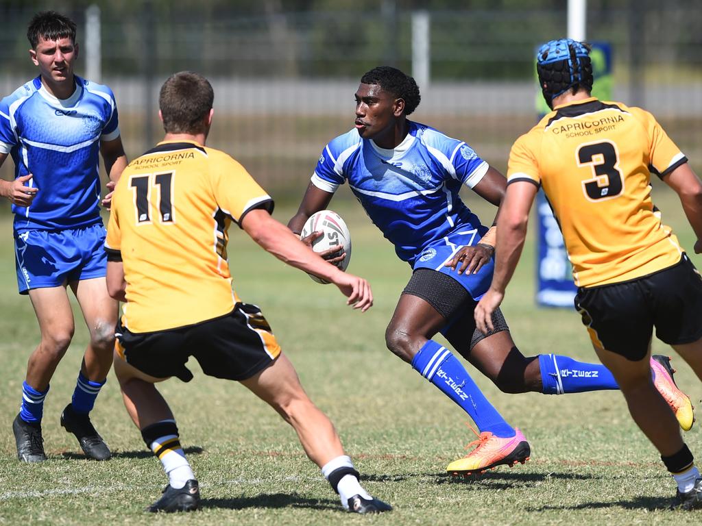 Boys Rugby League State Championship held at Northern Division, Brothers Leagues ground, Townsville. Northern v Capricornia 16-18 years game. Eparama Kikau of Kirwan SHS.