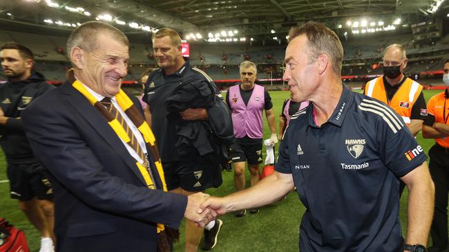 Clarkson with Hawthorn President Jeff Kennett. Picture: Michael Klein