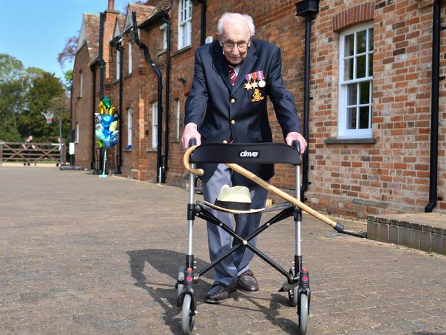 British World War II veteran Captain Tom Moore, 99, in his garden in the village of Marston Moretaine. Picture: AFP