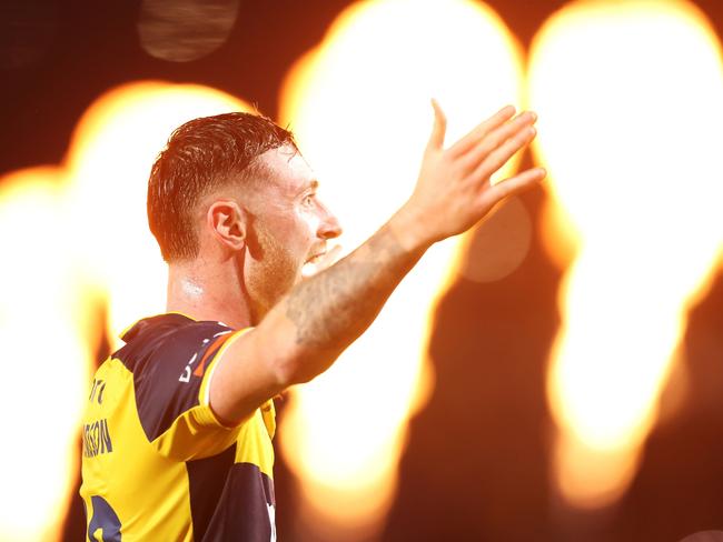 GOSFORD, AUSTRALIA - MAY 25: Ryan Edmondson of the Central Coast Mariners celebrates scoring a goal during the A-League Men Grand Final match between Central Coast Mariners and Melbourne Victory at Industree Group Stadium on May 25, 2024, in Gosford, Australia. (Photo by Scott Gardiner/Getty Images)