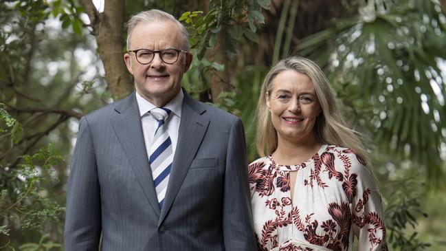 Prime Minister Anthony Albanese with his fiancee Jodie Haydon at the Lodge in Canberra. Picture: NewsWire / Martin Ollman