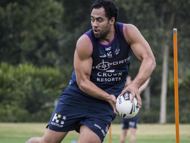 Melbourne Storm recruit Sam Kasiano injured his ankle against the Knights. Picture: Jonathan Demos