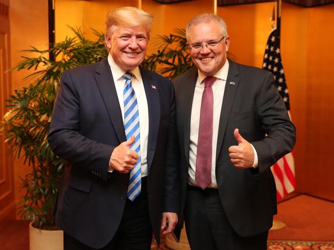 Two thumbs up: Donald Trump and Scott Morrison meeting ahead of the G20 in Japan.