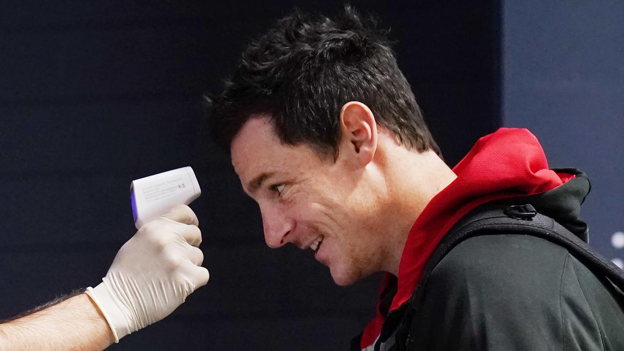 St Kilda defender Jake Carlisle has his temperature taken pre-game earlier this year. Picture: AAP Image/Michael Dodge