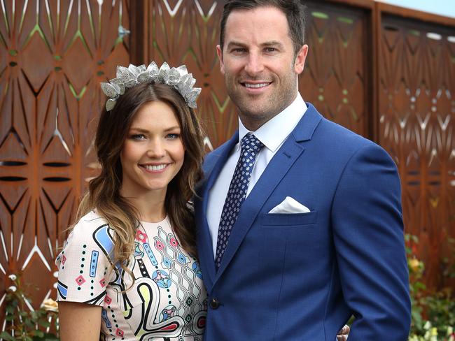 Sam Frost and Sasha Mielczarek pictured at The Birdcage at Flemington Racecourse in Melbourne. Picture: Richard Dobson