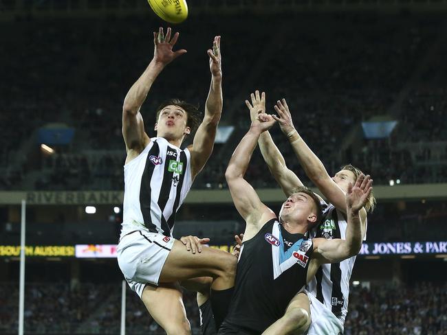 Darcy Moore is also capable of flying high. Picture: Sarah Reed