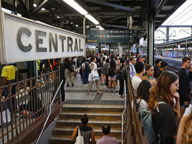 DAILY TELEGRAPH 8TH MARCH 2023Pictured are commuters at Central Station in Sydney waiting to get home after the entire train system went down for an hour at 3.30pm.Picture: Richard Dobson