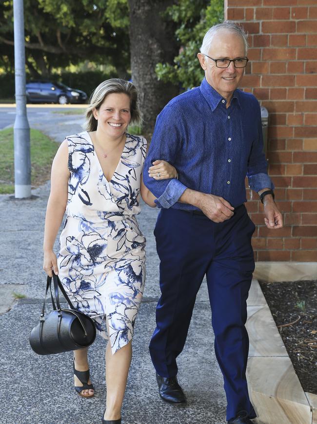 Malcolm Turnbull and his daughter Daisy arriving at the Christmas party at Club Rose Bay. Picture: Dylan Robinson