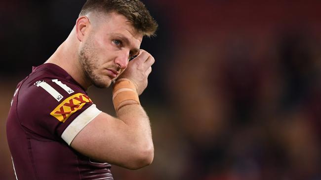 Dejected Maroon Jai Arrow after a second loss to NSW in State of Origin 2021 at Suncorp Stadium.