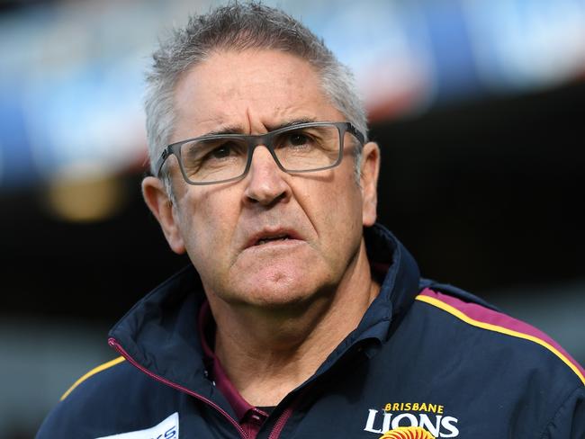 Coach of the Lions Chris Fagan is seen during of the Round 19 AFL match between the Hawthorn Hawks and the Brisbane Lions at the University of Tasmania Stadium in Launceston, Saturday, July 27, 2019. (AAP Image/Julian Smith) NO ARCHIVING, EDITORIAL USE ONLY