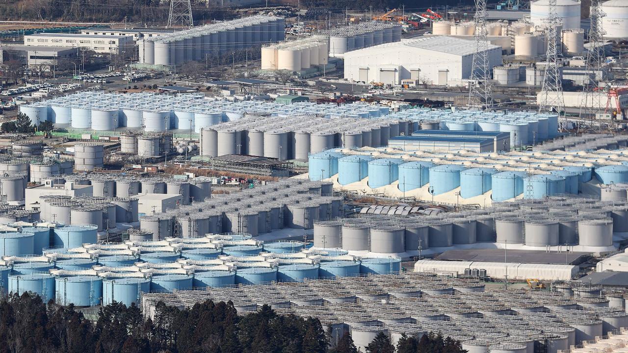 The storage tanks holding the treated water at TEPCO’s crippled Fukushima Daiichi nuclear power plant. Picture: Jiji Press / AFP.