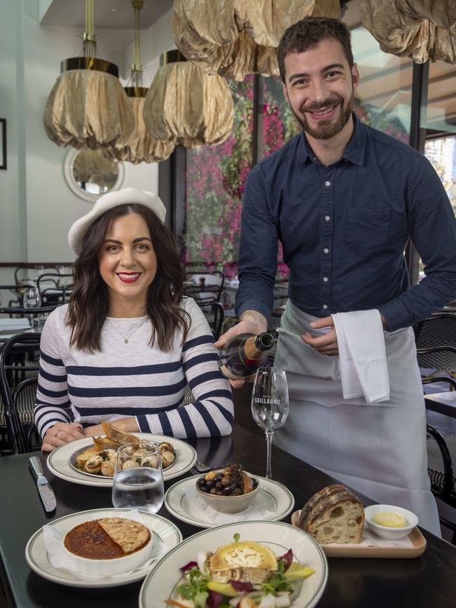 Beth Topp and waiter Loris Benneix celebrate Bastille Day at Bistro Guillaume. Picture: Wayne Taylor