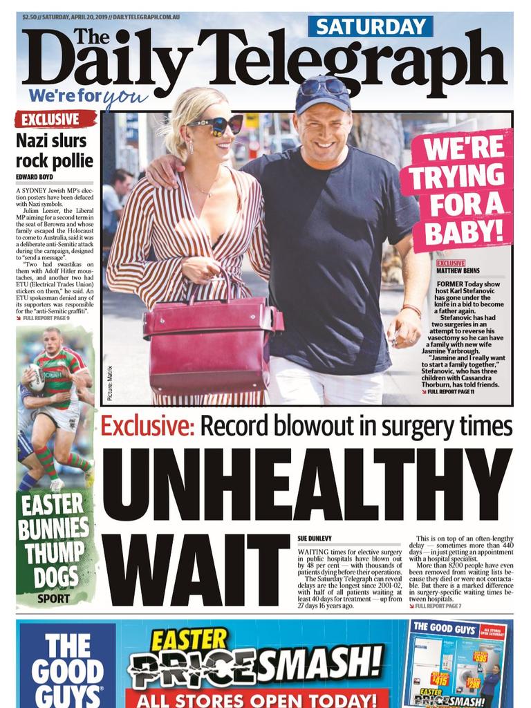 Daily Telegraph front page for April 20