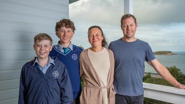 Matt and Rachael Egan with their boys Ben, 16 and Heath, 13 on the balcony of their Encounter Bay home. Picture: Ben Clark