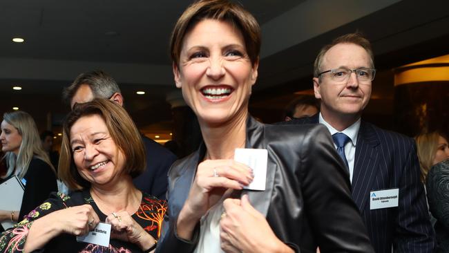 Journalist Emma Alberici, centre, with ABC Managing Director Michelle Gurthie. Picture: Hollie Adams.