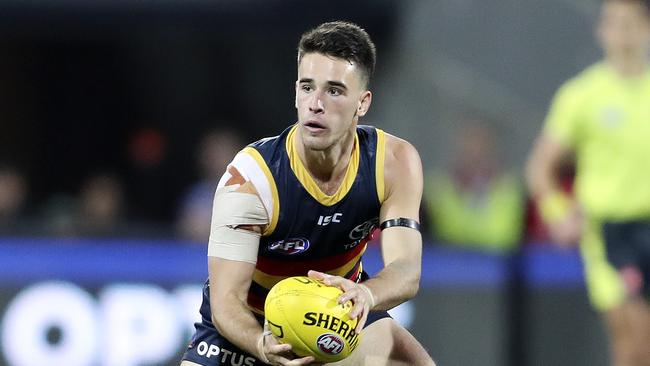 Adelaide’s Lachlan Murphy wins the ball against GWS at Adelaide Oval. Picture: SARAH REED