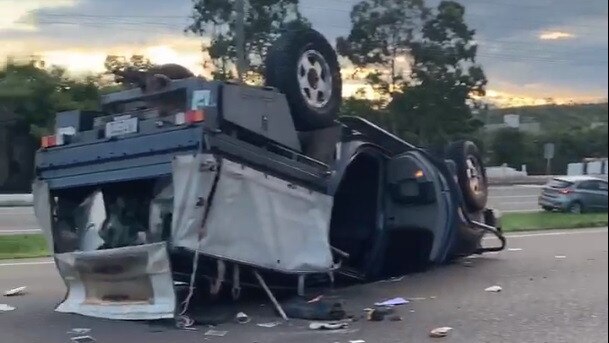 A vehicle has rolled on the Bruce Highway at Burdell. Source: Facebook