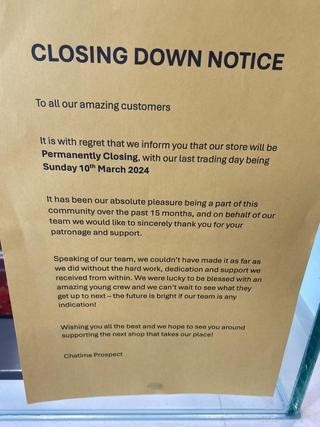 Chatime in Prospect announced its last day would be March 10. Picture: Facebook