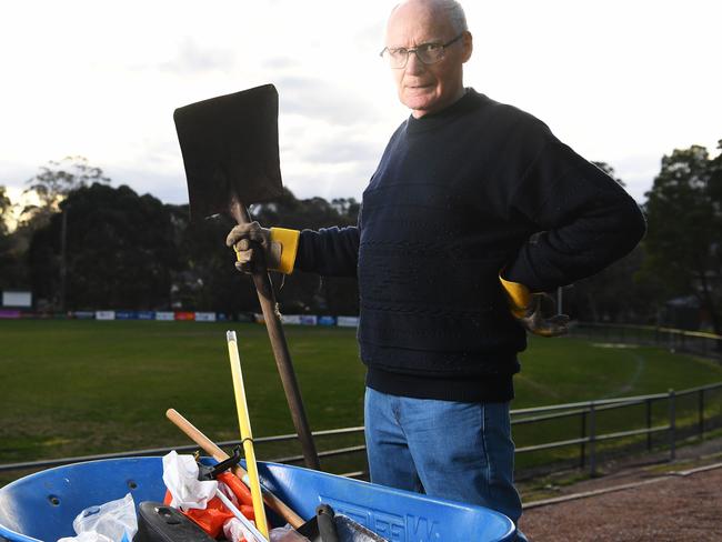 Colin Haslam has been cleaning up rubbish at Mullum Reserve for a decade. Picture: James Ross