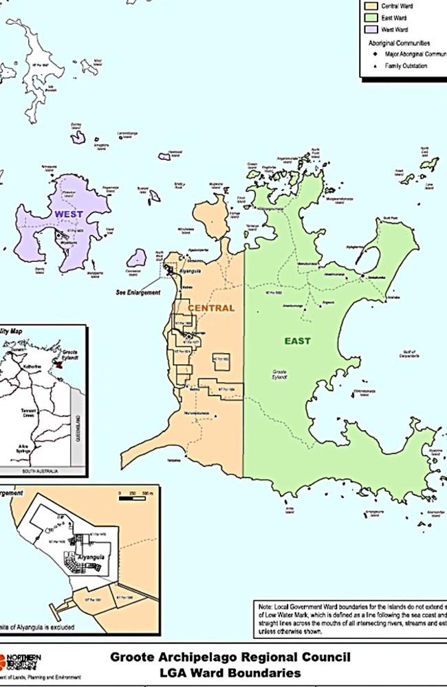 Groote Archipelago Regional Council LGA ward boundaries. Picture: Supplied.