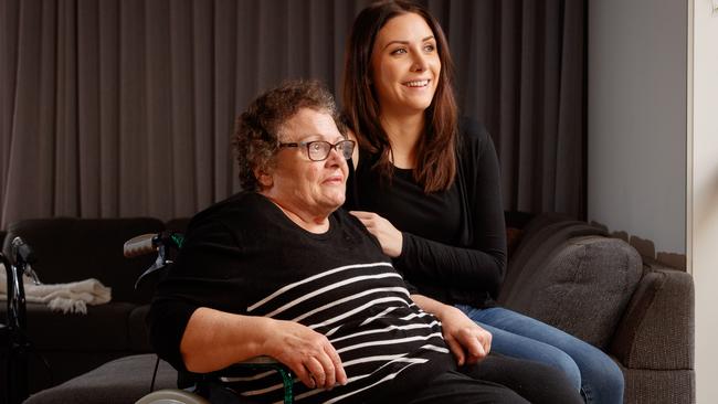 Patricia Zahra and daughter Anita Zahra. Patricia faced eviction because her NDIS funding was due to run out on Friday. Picture: Matt Turner