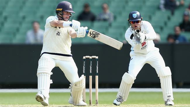 Marcus Harris of Victoria bats during the Sheffield Shield match against NSW at the Melbourne Cricket Ground, on Sunday. Picture: Robert Prezioso/Getty Images