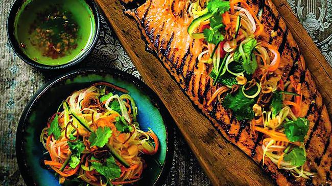 Chargrilled salmon with hot and sour dressing.