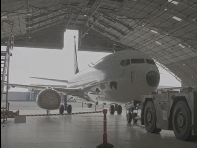 One of the P-8 Poseidon aircraft entering a hangar. Picture: Supplied