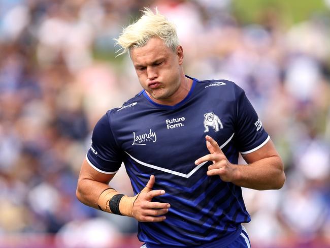 Liam Knight sporting bleached hair against the Titans last week. Picture: Brendon Thorne/Getty Images