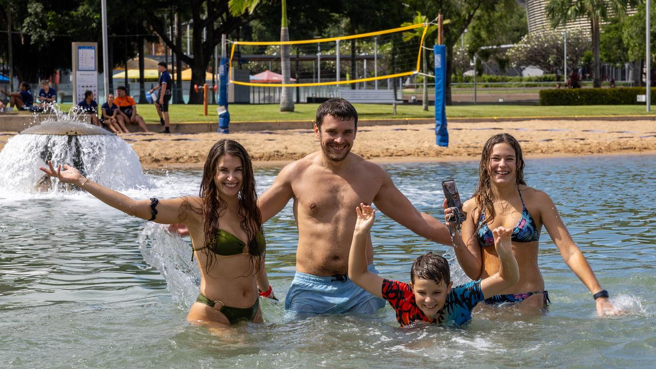 Elena Khrustaleva, Sergey Khrustaleva, Amelia Khrustaleva and Stephan Khrustaleva enjoying the dry season afternoon at the Waterfront. Picture: Pema Tamang Pakhrin