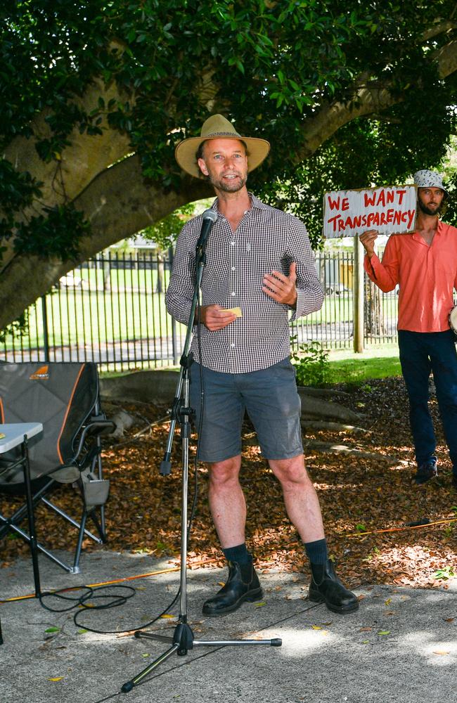 Adam Guise speaking at a protest. Picture: Cath Piltz