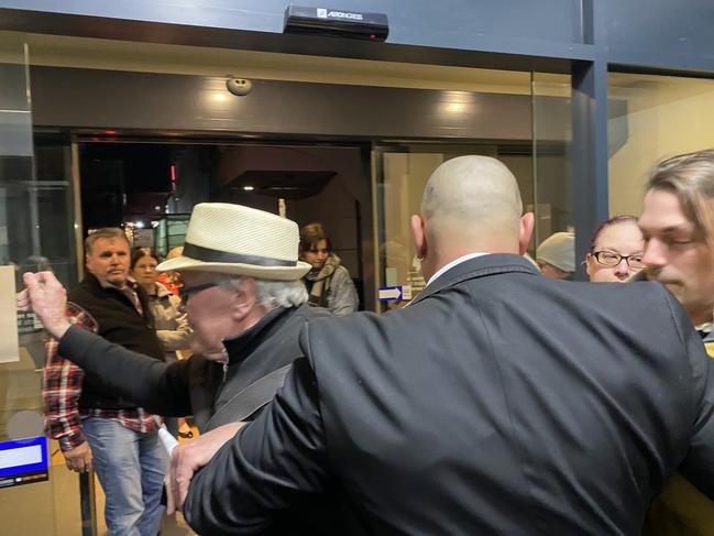 Security guards prevent community members entry to council chambers on Tuesday night. Geelong. May 23.