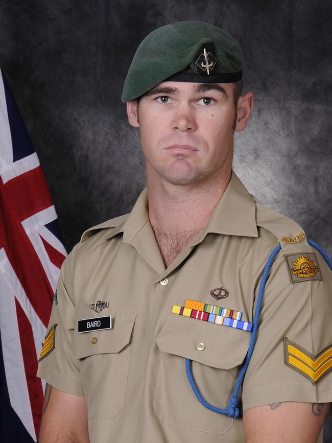 Corporal Cameron Stewart Baird, 32, was shot dead while trying to save a mortally wounded mate under fire on June 22, 2013.