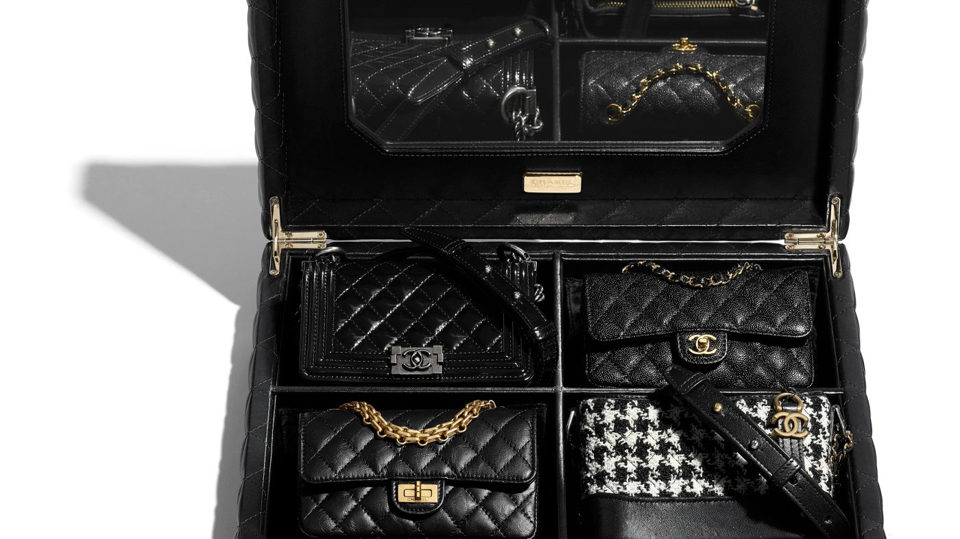 Authentic Chanel 4 sets limited edition mini bags in a chest/case