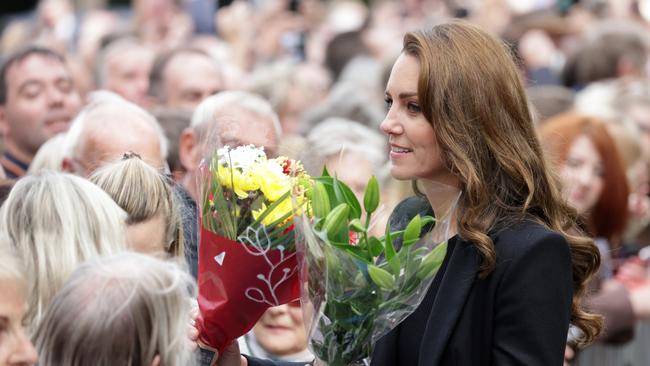 Catherine, Princess of Wales, views floral tributes at Sandringham. (Photo by Chris Jackson/Getty Images)